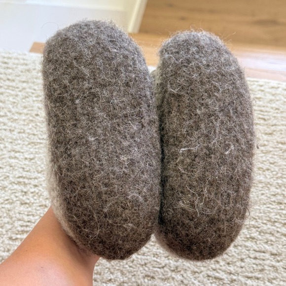 FELTED HANDMADE FRENCH Wool Slippers Slip On Warm Cozy‎ House Shoes Women 6-6.5 - Picture 8 of 12